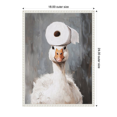 Sylvie Toilet Paper Roll on Cute Goose Head Bathroom Art Framed Canvas