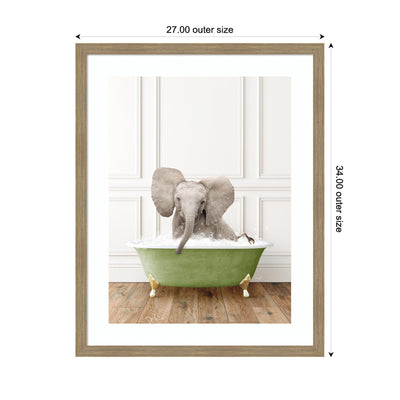 Baby Elephant in Transitional Bathtub by Amy Peterson Framed Wall Art Print