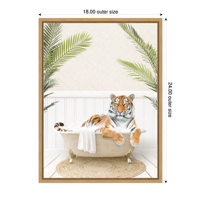 Sylvie Tiger in Palm Bath Framed Canvas by Amy Peterson