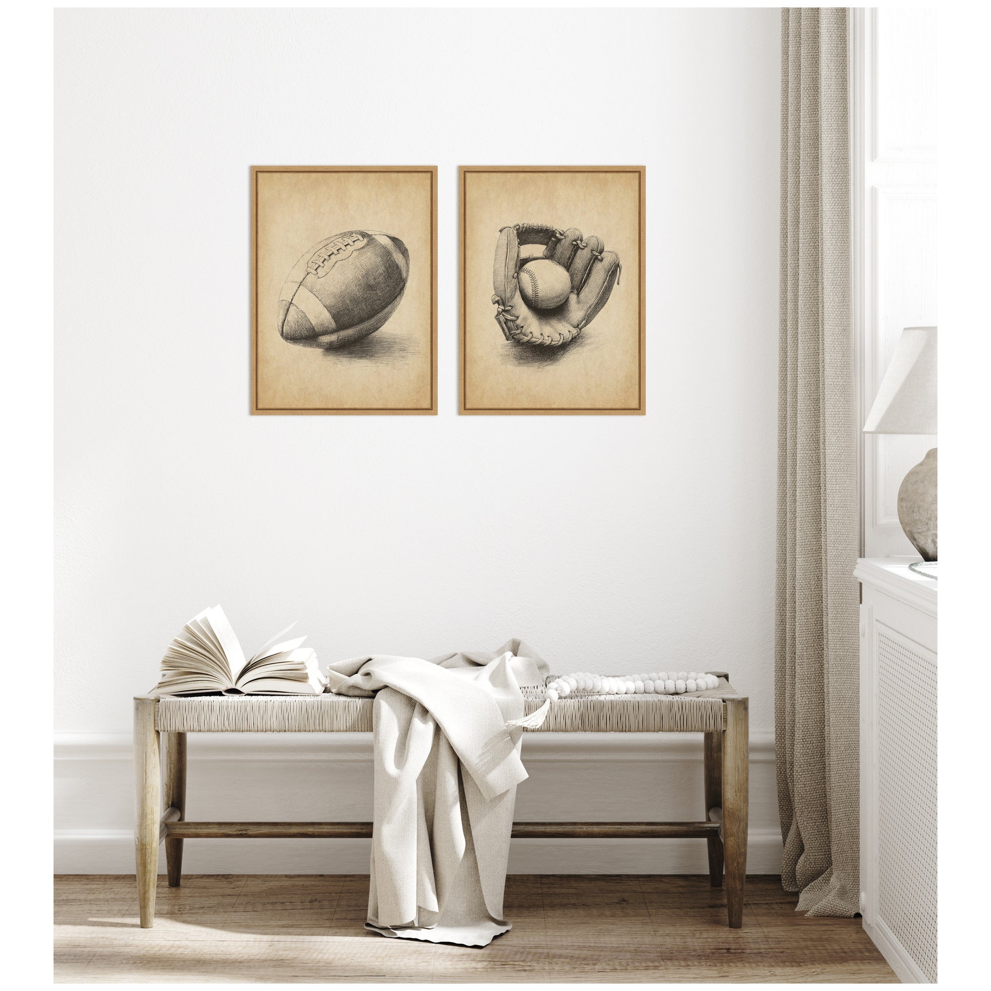 Vintage Football & Baseball 2 Piece Framed Canvas Wall Art Set by The Creative Bunch Studio