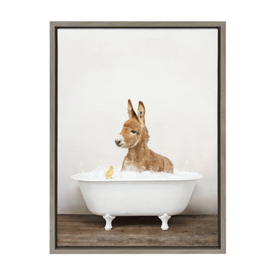 Sylvie Baby Donkey in Rustic Bath Framed Canvas by Amy Peterson Art Studio