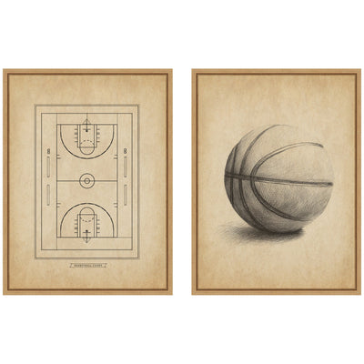 Vintage Basketball 2 Piece Framed Canvas Wall Art Set by The Creative Bunch Studio
