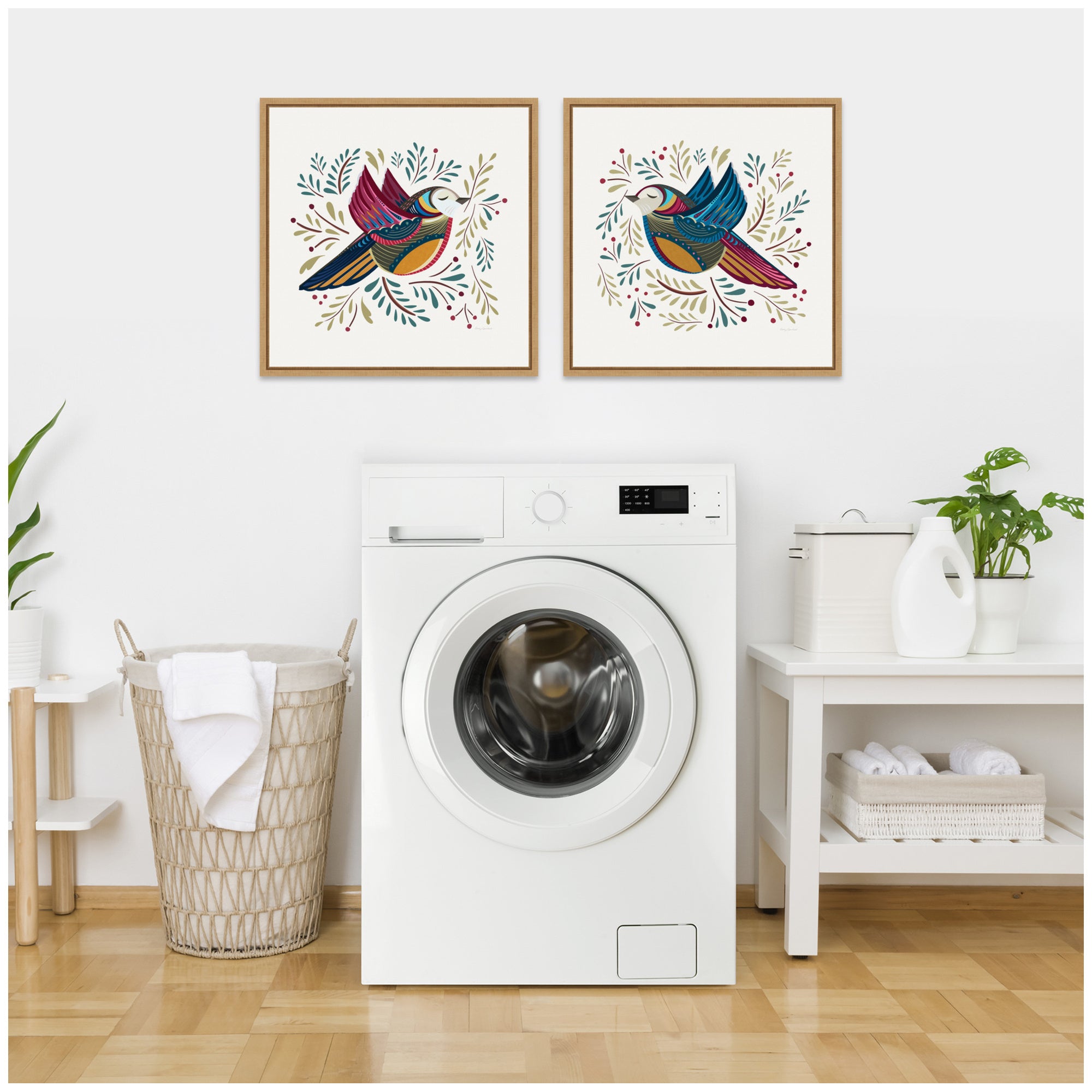 Sylvie Peace Birds Red and Blue Framed Canvas Art Set by Carey Copeland