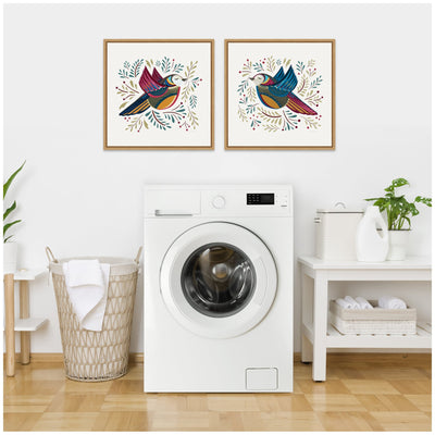 Sylvie Peace Birds Red and Blue Framed Canvas Art Set by Carey Copeland