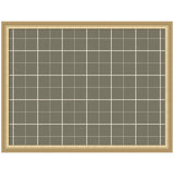 Rectangular pinboard with a beige wooden frame, featuring a sage green fabric surface patterned with a white grid plaid design.