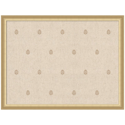 Pinboard with beige botanical block print on a linen-textured fabric surface, framed and ready to hang