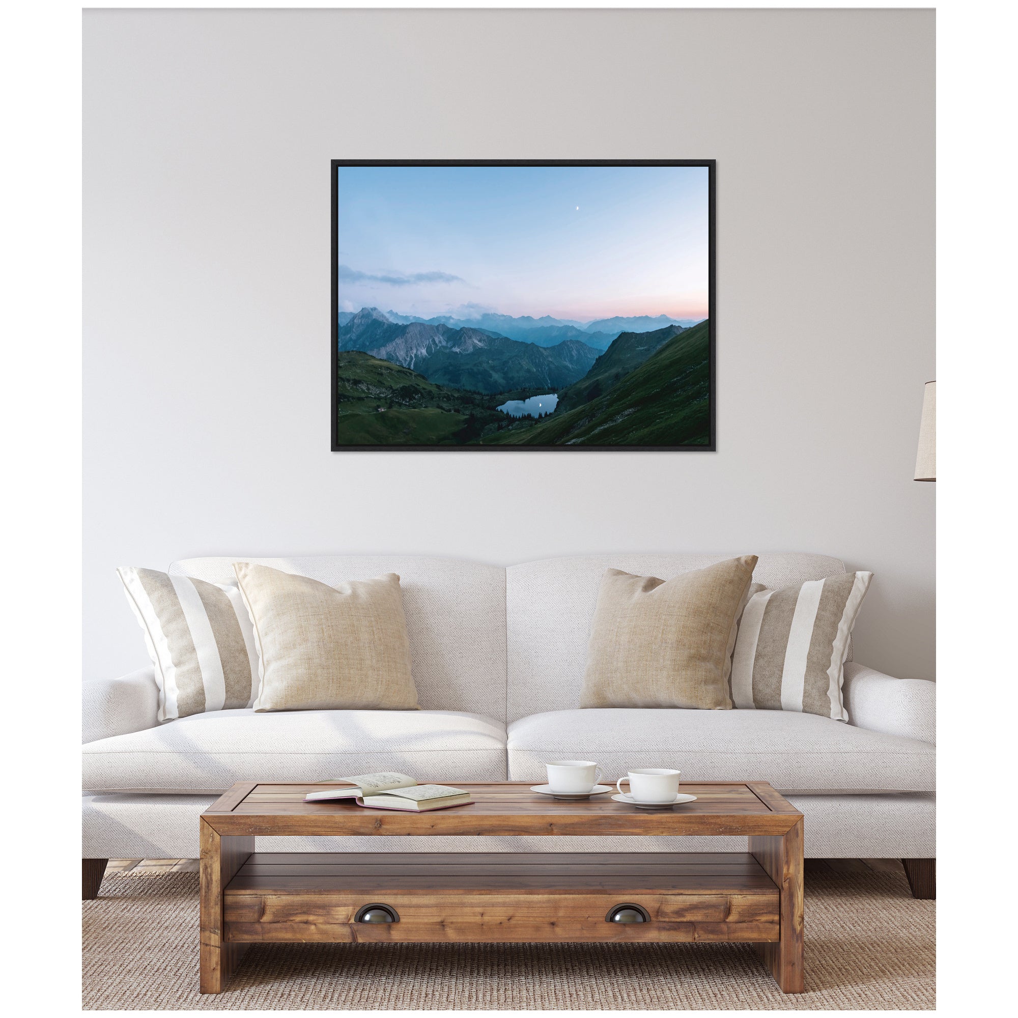 Sylvie Moonrise over the Mountain Lake in the German Alps Framed Canvas by Michael Schauer