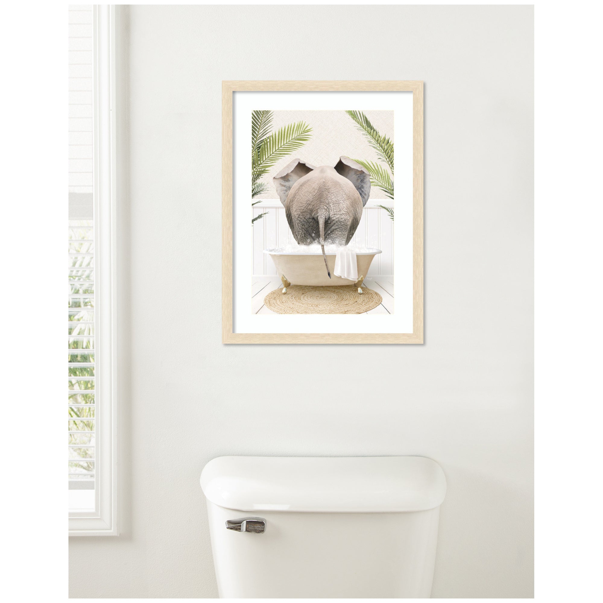 Elephant Back in Palm Bathtub by Amy Peterson Framed Wall Art Print