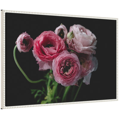 Sylvie Mood Dark Pink Ranunculus Flower Bouquet framed canvas by Kristy Campbell showing vibrant dark pink ranunculus flowers