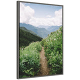 Framed canvas art titled Sylvie Mountain Trail Scenic Landscape by Patricia Hasz showing a natural mountain trail scene