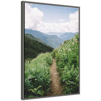 Framed canvas art titled Sylvie Mountain Trail Scenic Landscape by Patricia Hasz showing a natural mountain trail scene