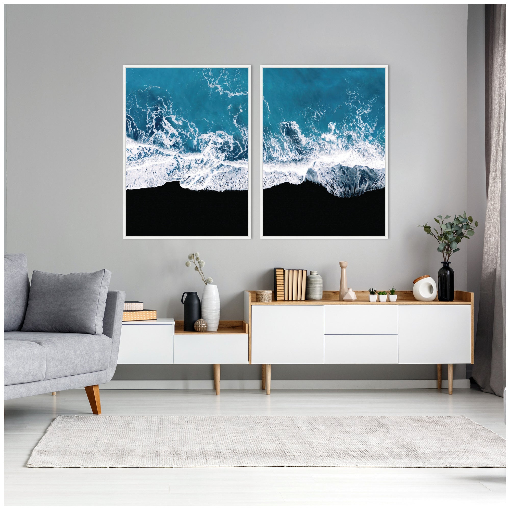 Sylvie Minimalist Ocean Waves on Beach Framed Canvas Art Set by Michael Schauer
