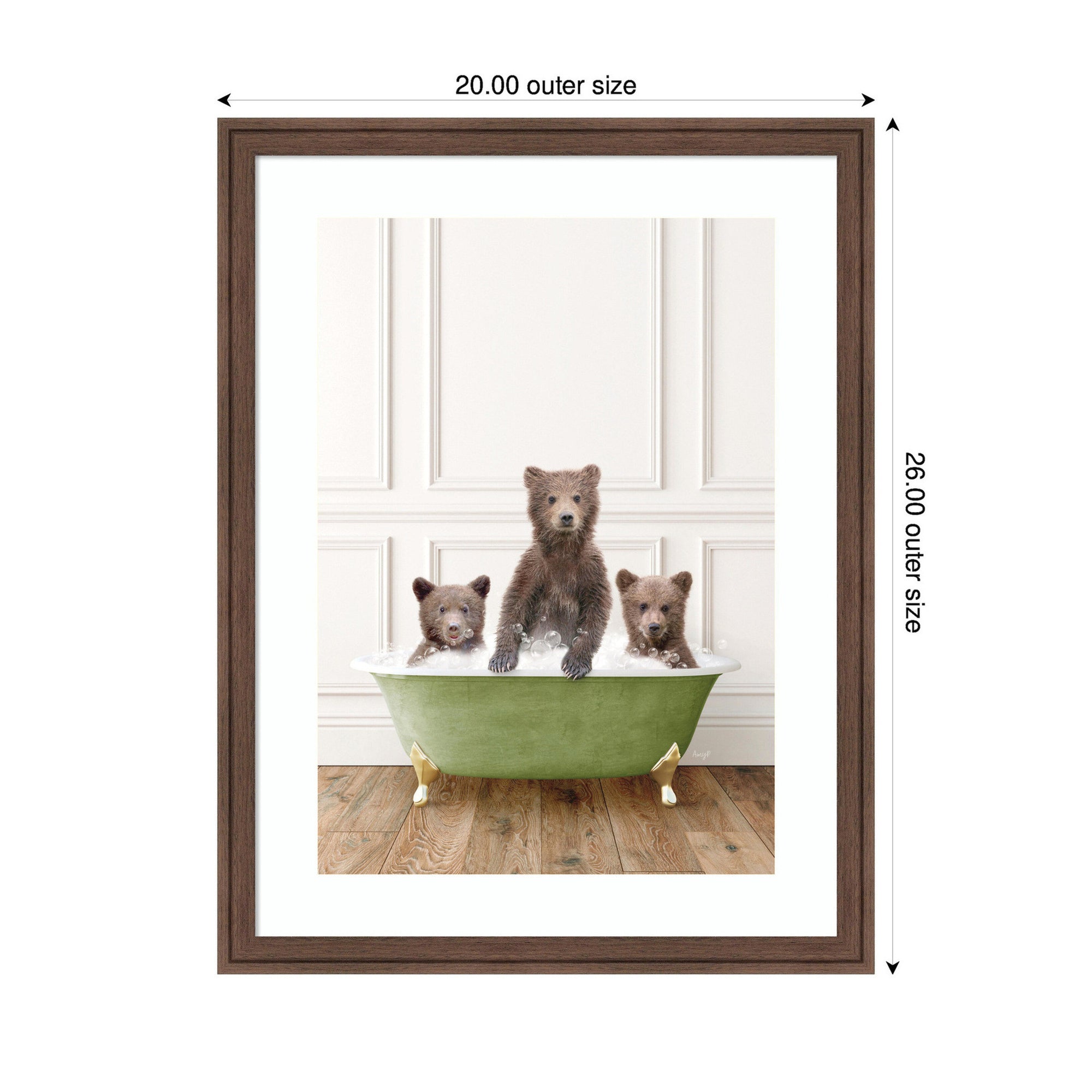 Three Bear Cubs in Transitional Bathtub by Amy Peterson Framed Wall Art Print