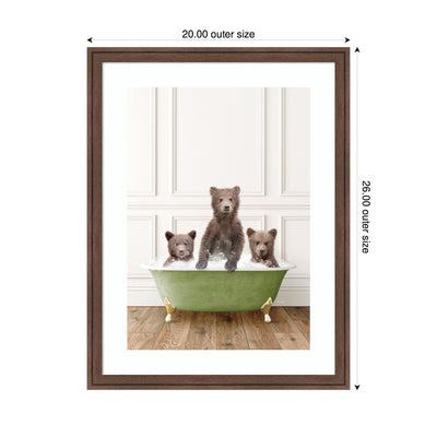 Three Bear Cubs in Transitional Bathtub by Amy Peterson Framed Wall Art Print