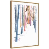 Framed canvas artwork showing colorful woodland trees in a vibrant landscape by Viola Kreczmer