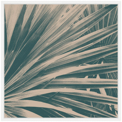 Sylvie Modern Retro Teal Maximalist Palm Leaves Framed Canvas by Stephanie Klatt