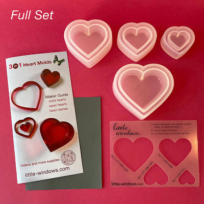 3-in-1 Heart Molds Set (super shiny silicone, make solid hearts, open hearts, and heart dishes in 4 sizes) detail image
