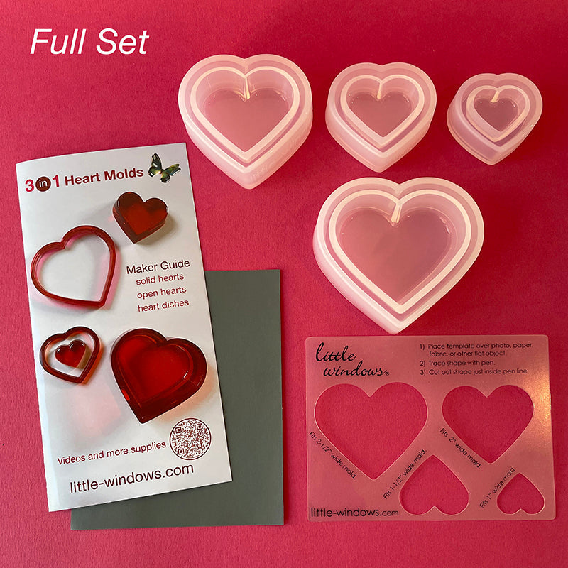 3-in-1 Heart Molds Set (super shiny silicone, make solid hearts, open hearts, and heart dishes in 4 sizes) detail image