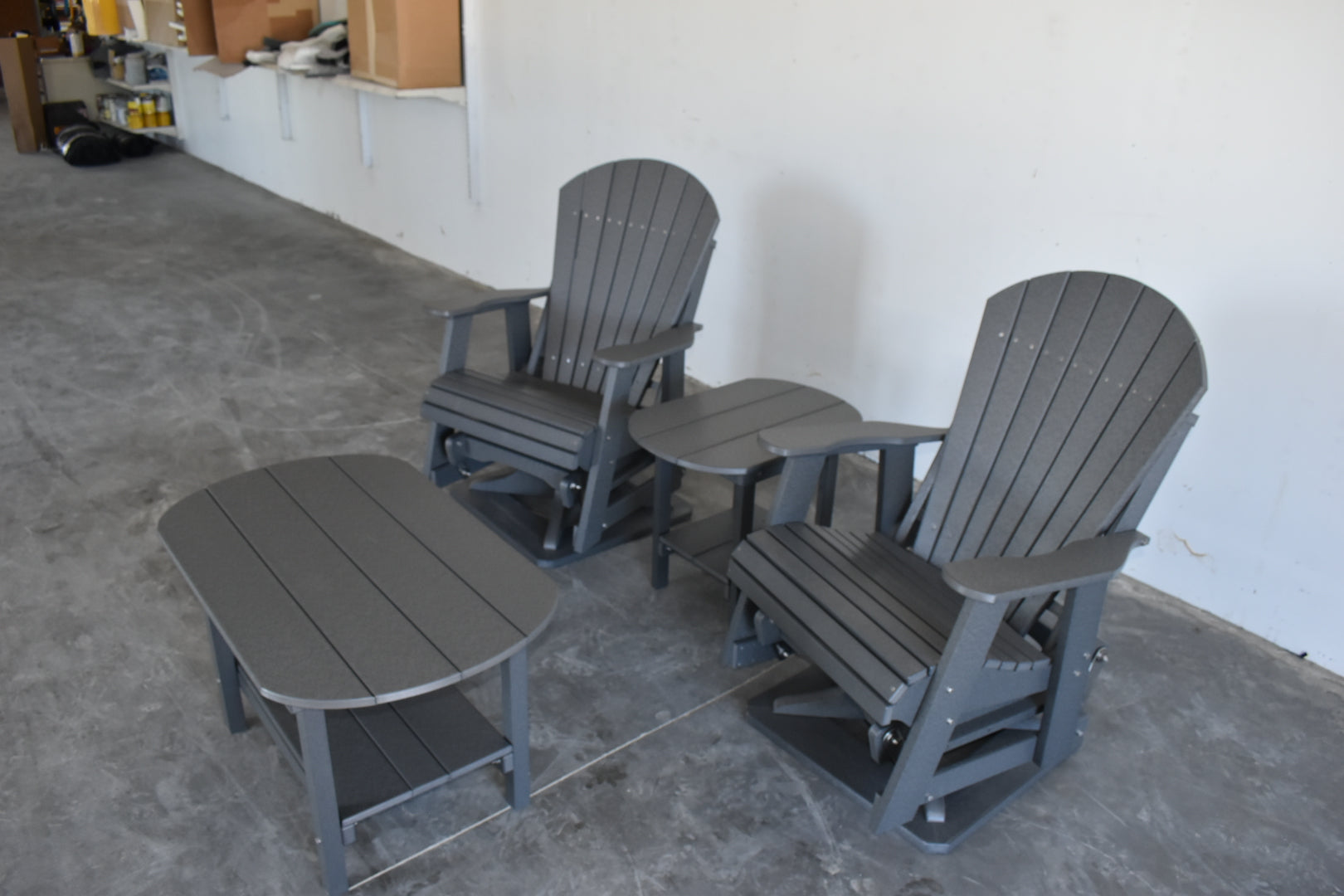 4 pc Glider Adirondack Chair and Table Set by Dutch Country Patio, LLC - product image 4 for Resin Society