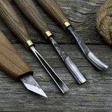 4-Piece Carving Knife, Chisel & Gouge Set with ash wood handles and forged steel blades