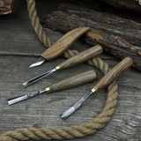 4-Piece Carving Knife, Chisel & Gouge Set with ash wood handles and forged steel blades