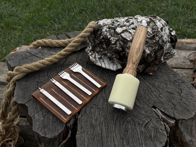 4-piece diamond style leather pricking iron set with leather nylon hammer and leather sheath