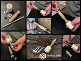 4-piece diamond style leather pricking iron set with leather nylon hammer and leather sheath