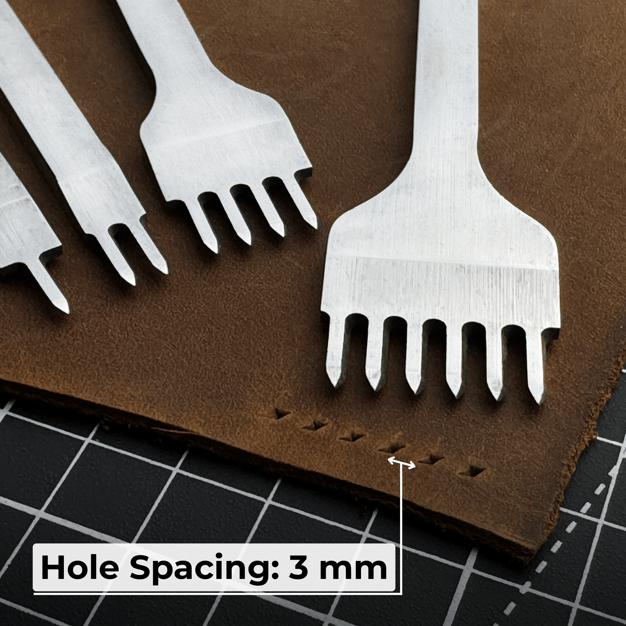 4-piece diamond style leather pricking iron set with 1, 2, 4, and 6 prongs by Sharky Forged Steel Tools