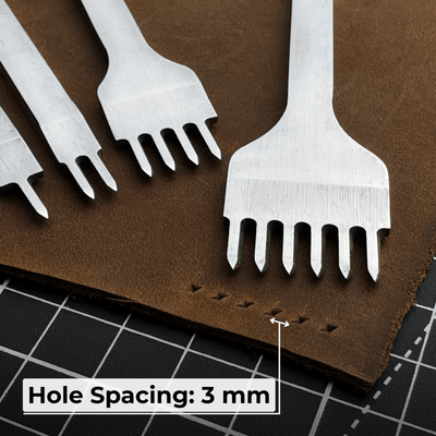 4-piece diamond style leather pricking iron set with 1, 2, 4, and 6 prongs by Sharky Forged Steel Tools