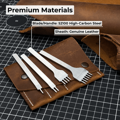 4-piece diamond style leather pricking iron set with 1, 2, 4, and 6 prongs by Sharky Forged Steel Tools
