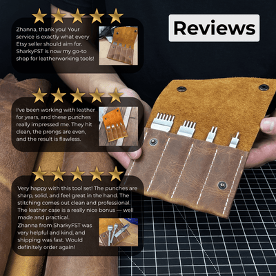4-piece diamond style leather pricking iron set with 1, 2, 4, and 6 prongs by Sharky Forged Steel Tools