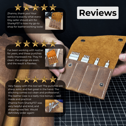 4-piece diamond style leather pricking iron set with 1, 2, 4, and 6 prongs by Sharky Forged Steel Tools