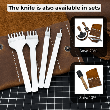 4-piece diamond style leather pricking iron set with 1, 2, 4, and 6 prongs by Sharky Forged Steel Tools