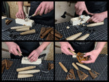 4-piece hand-forged wood carving knife set with ash handles and leather cases