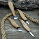 4-piece hand-forged wood carving knife set with ash wood handles and high-carbon steel blades