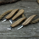 4-piece hand-forged wood carving knife set with ash wood handles and high-carbon steel blades