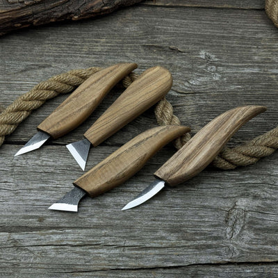4-piece hand-forged wood carving knife set with ash wood handles and high-carbon steel blades