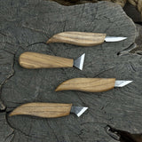 4-piece hand-forged wood carving knife set with ash wood handles and high-carbon steel blades