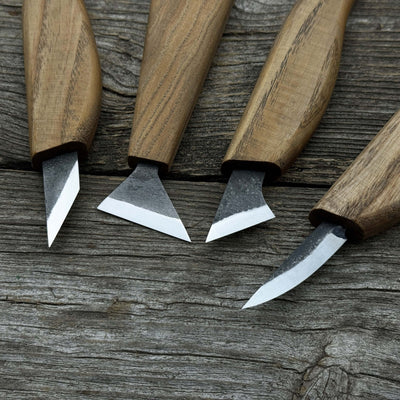 4-piece hand-forged wood carving knife set with ash wood handles and high-carbon steel blades