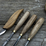 4-piece hand-forged wood carving tool set with ash wood handles and steel blades