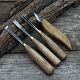 4-piece hand-forged wood carving tool set with ash wood handles and steel blades