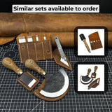 4-piece leatherworking tool set with leather sheaths by Sharky Forged Steel Tools