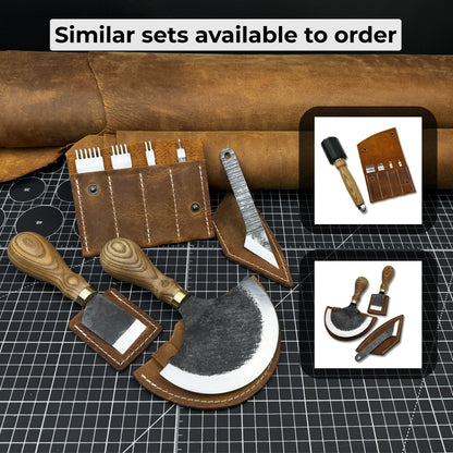 4-piece leatherworking tool set with leather sheaths by Sharky Forged Steel Tools