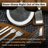 4-piece leatherworking tool set with leather sheaths by Sharky Forged Steel Tools