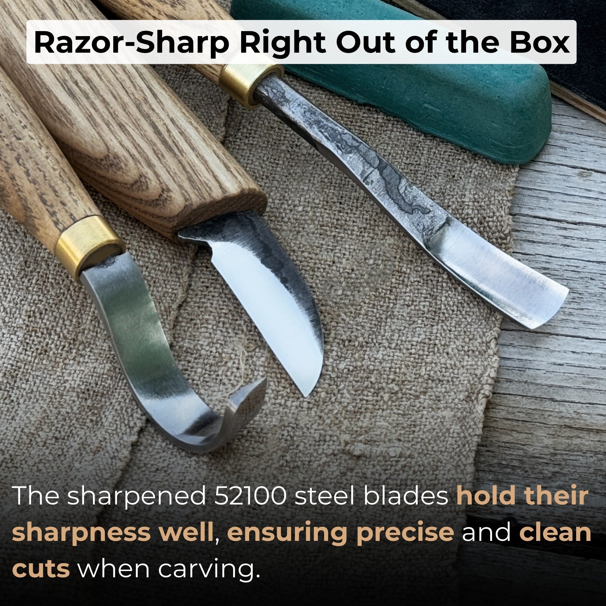 4-piece spoon carving tool set with sharpening board and leather case by Sharky Forged Steel Tools