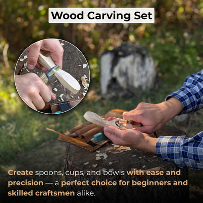 4-piece spoon carving tool set with sharpening board and leather case by Sharky Forged Steel Tools