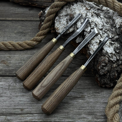 4-piece wood carving chisel and gouge set with ash wood handles and forged steel blades