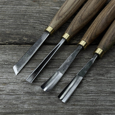 4-piece wood carving chisel and gouge set with ash wood handles and forged steel blades
