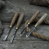4-piece wood carving chisel and gouge set with ash wood handles and forged steel blades