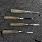 4-piece wood carving chisel and gouge set with ash wood handles and forged steel blades